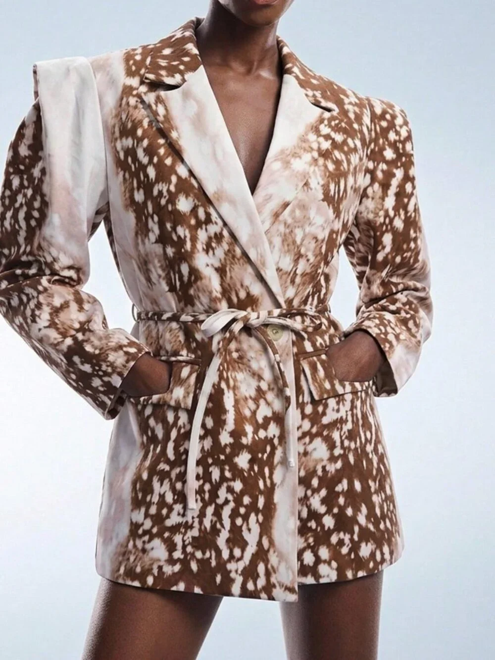 Multicolor Casual Women's Animal Print Contrast Oversized Wide Shoulder Blazer